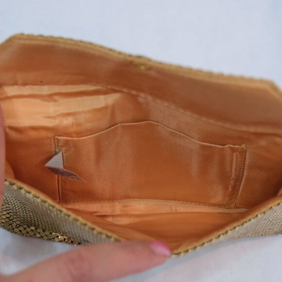 Vintage Whiting & Davis Gold Mesh Evening Clutch Bag With Satin Lining & Butterf - Picture 4 of 6